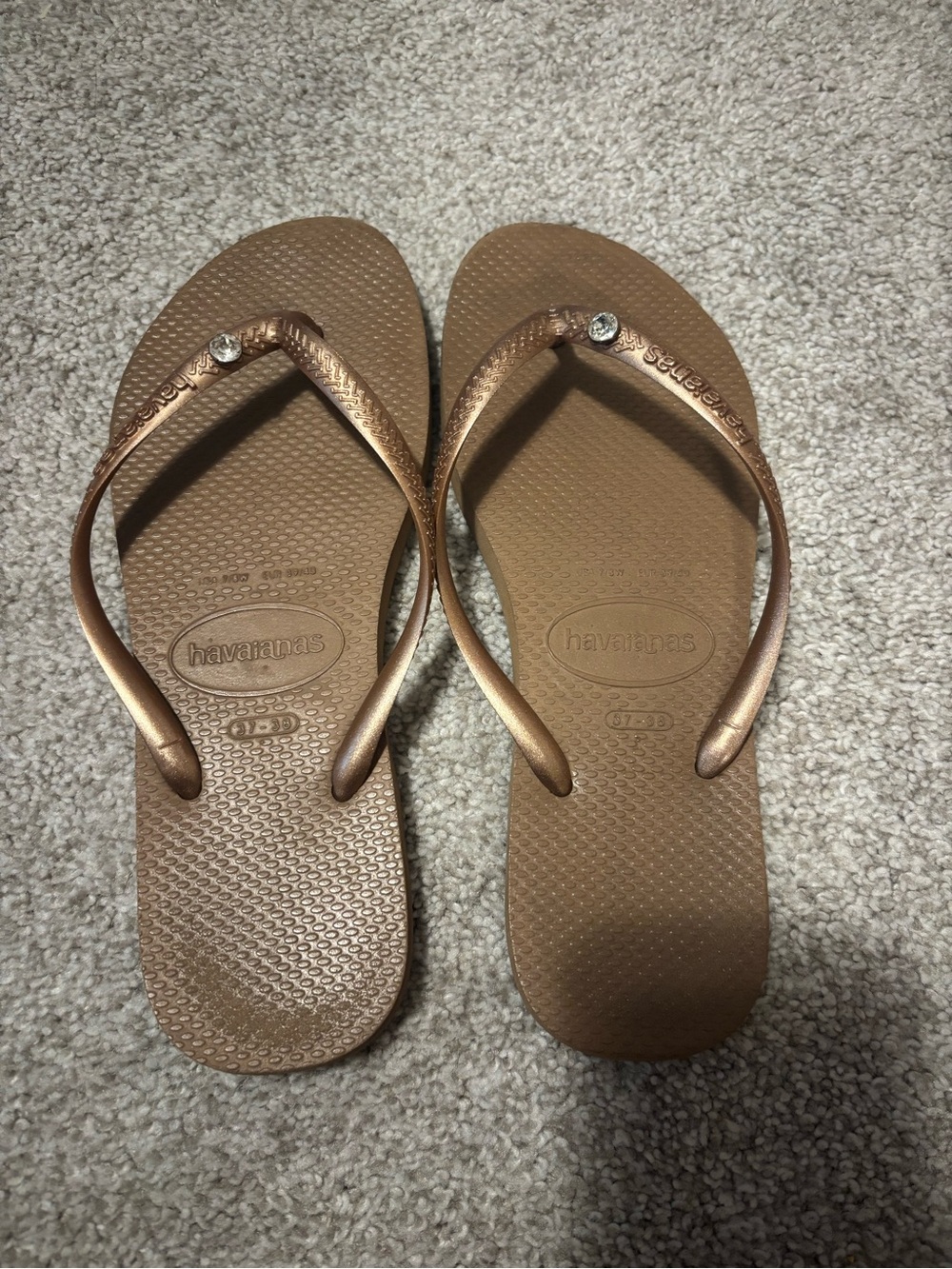 Havaianas Women’s Metallic Bronze Flip Flops with Crystal Detail